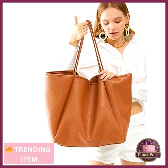 Oversize Pu Leather Tote Weekender Bag Travel Purse - Picture 6 of 7